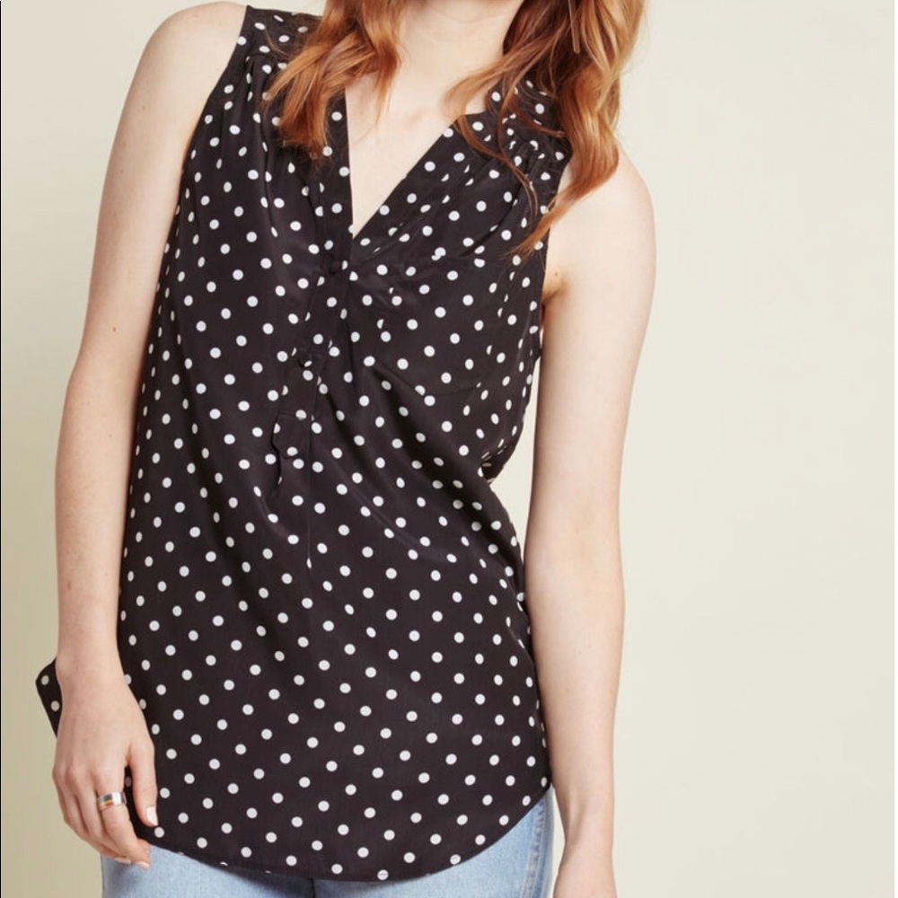 ModCloth Sleeveless Black Tunic with Polka Dots -S